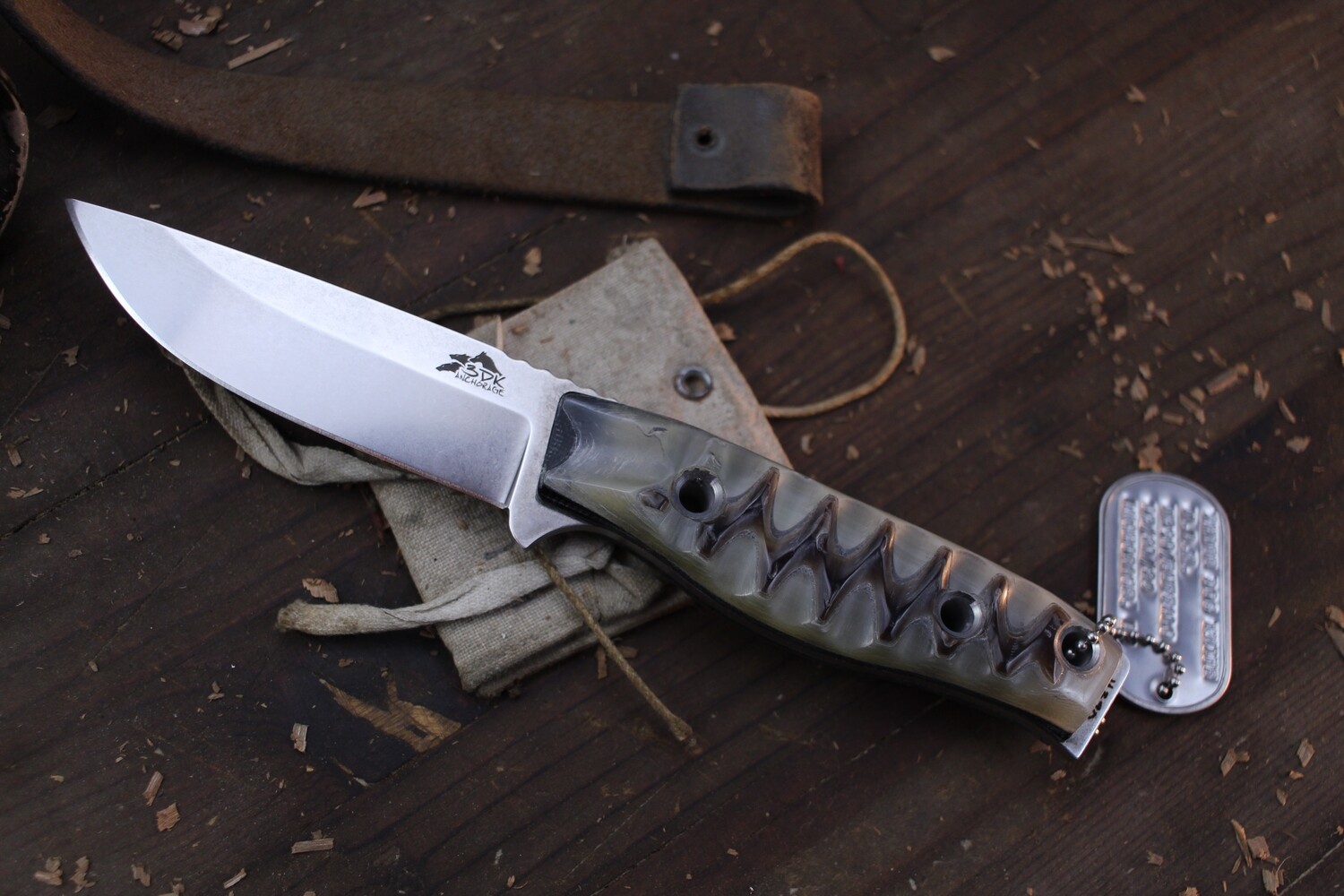 3DK MAK 4&quot; Fixed Drop Point, K110 Blade / Buffalo Horn Handle