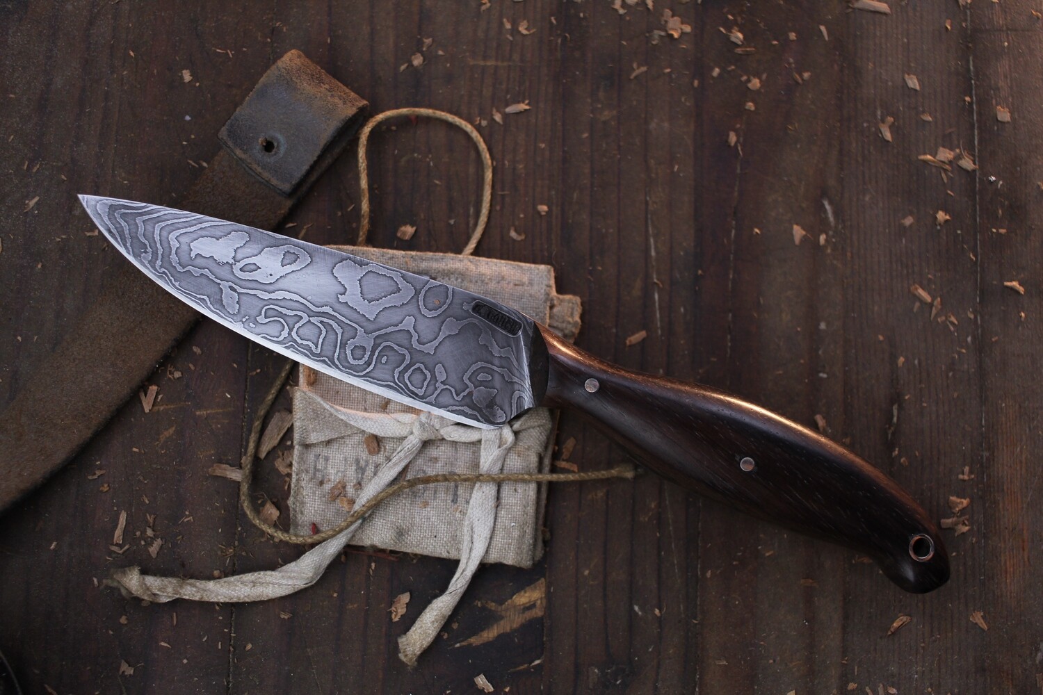 Mark Couch 4.5” Drop Point Hunter / Walnut / Alaskan Forged Damascus