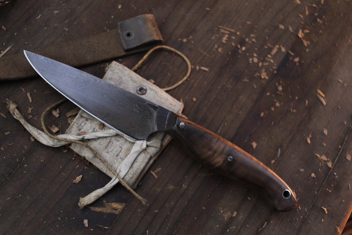 Mark Couch 4.25”  Utility / Walnut / Alaskan Forged Damascus