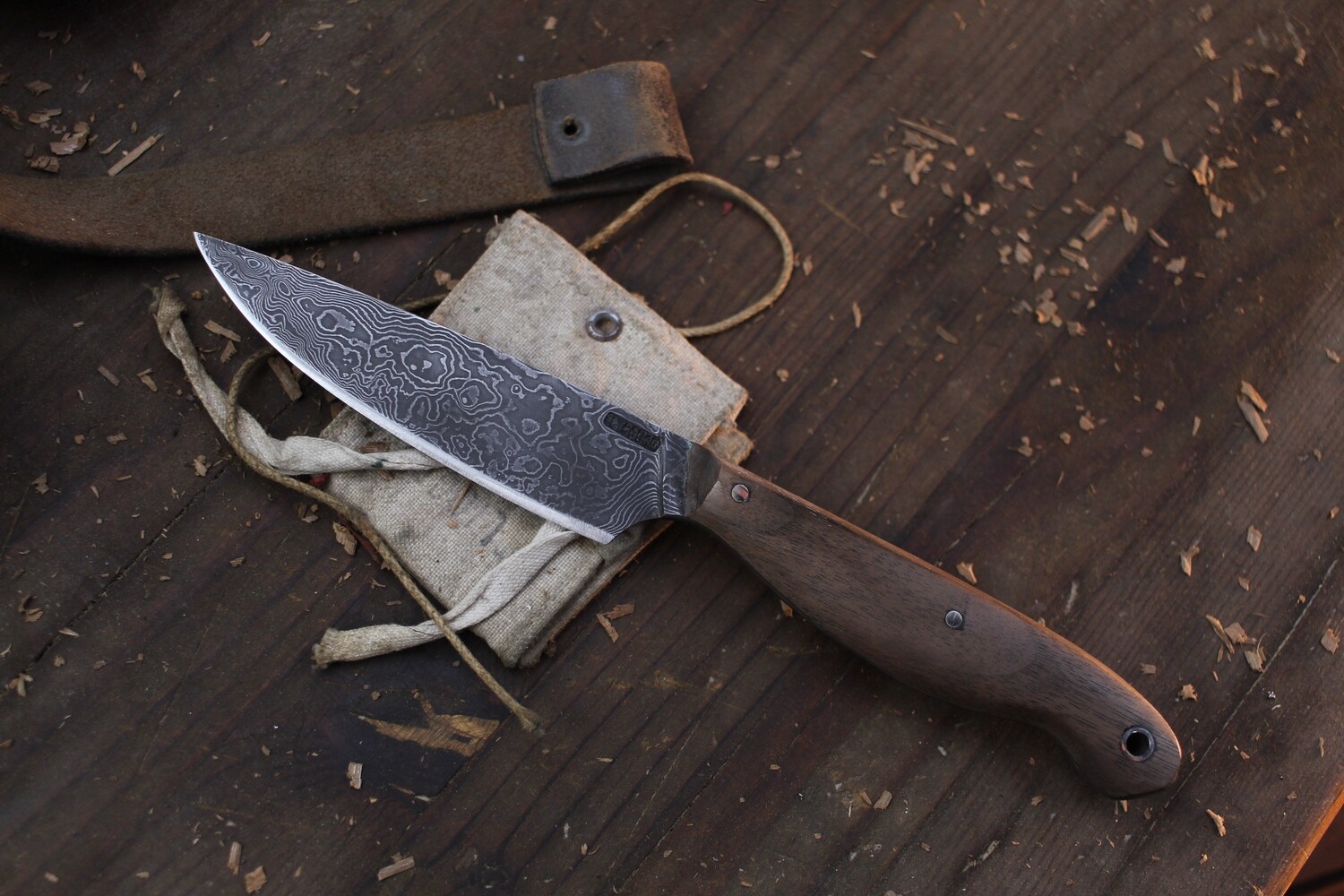 Mark Couch 4” Utility / Walnut / Alaskan Forged Damascus