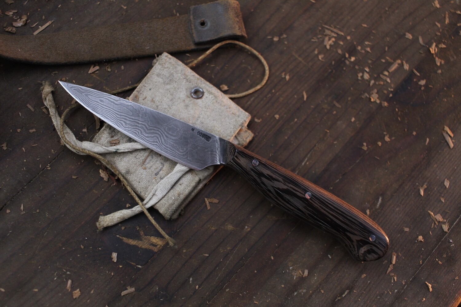 Mark Couch 3.5” Campside Utility/ Wenge / Alaskan Forged Damascus