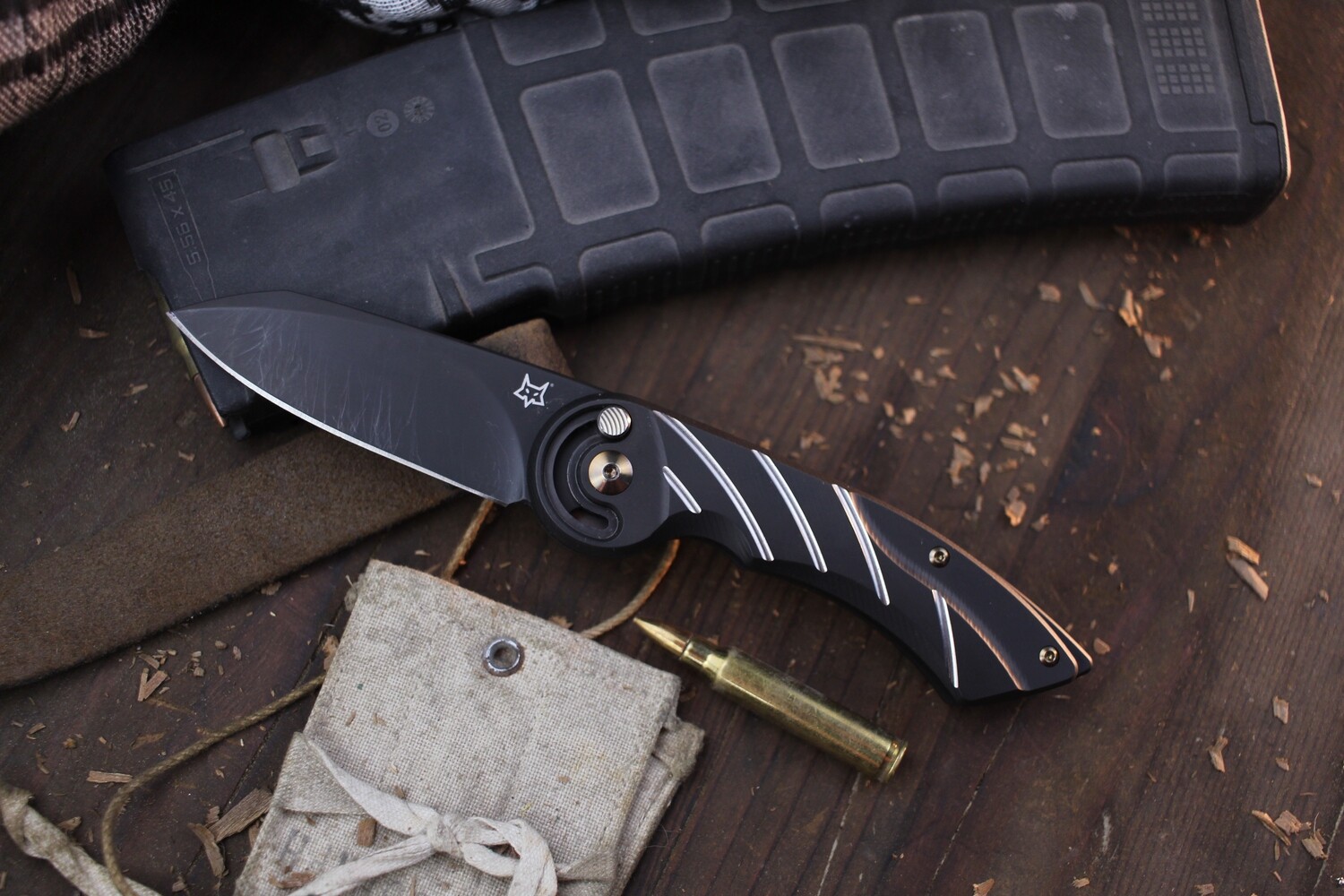 Fox Radius 2.95&quot; Buttonlock Folder / Black PVD Milled Titanium / Black M390 ( Pre Owned )