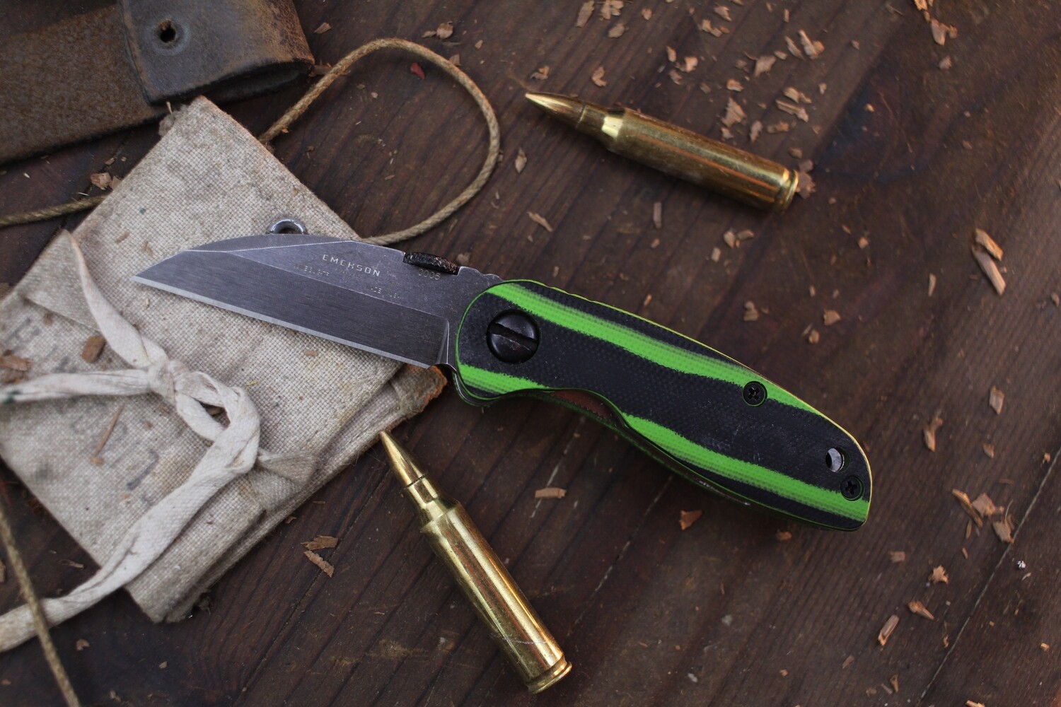 Emerson June Bug TF 2.3&quot; Folding Knife / Black and Green Richlite / Plain Thunderstorm 154CM ( Pre Owned )