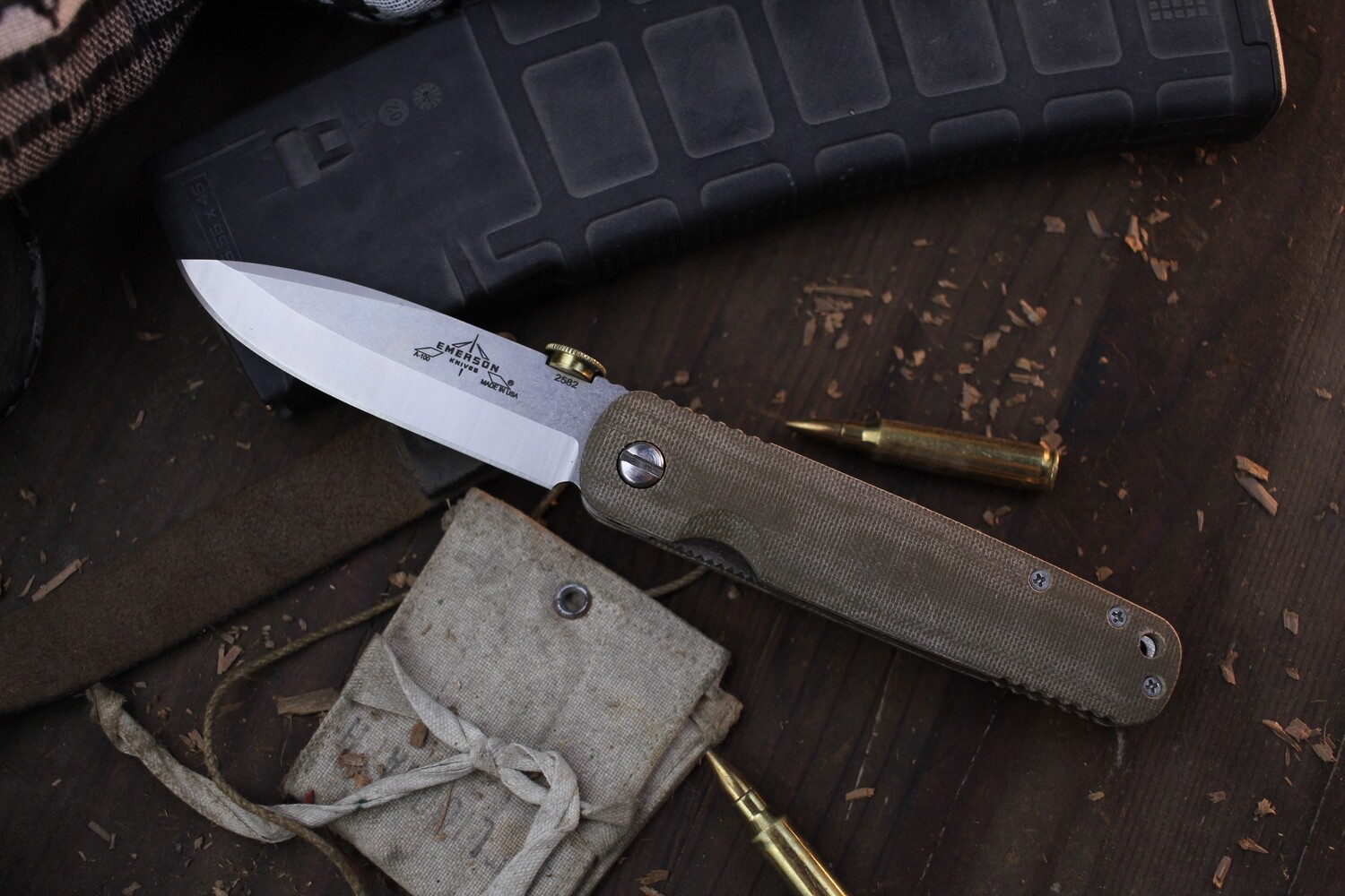 Emerson A-100 SF 3.6&quot; Folder / Green Micarta / Plain Stonewash 154CM ( Pre Owned )