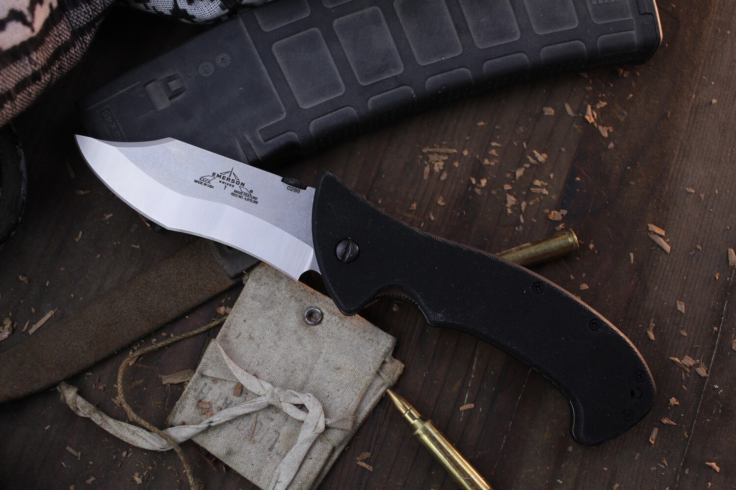 Emerson KACK SF 4.2&quot; Wave Hooked Folder / Black G10 / Plain Stonewash 154CM ( Pre Owned )