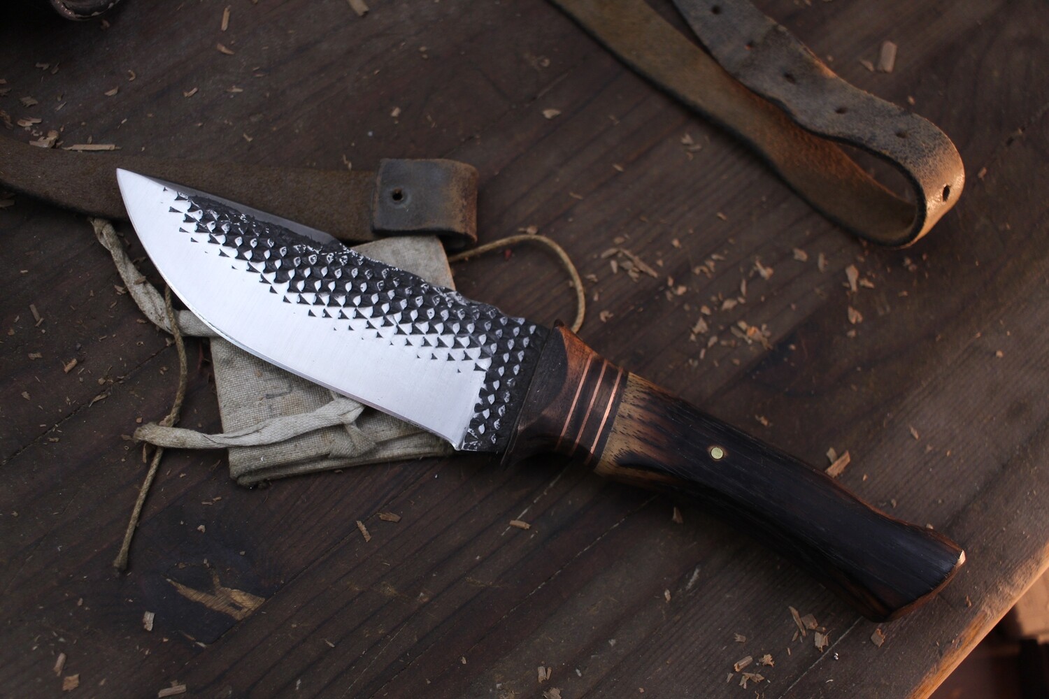 Barrett Knives Forge File 5” Clip Point / Charred Maple &amp; Walnut With Copper Spacers / Forged Vintage File