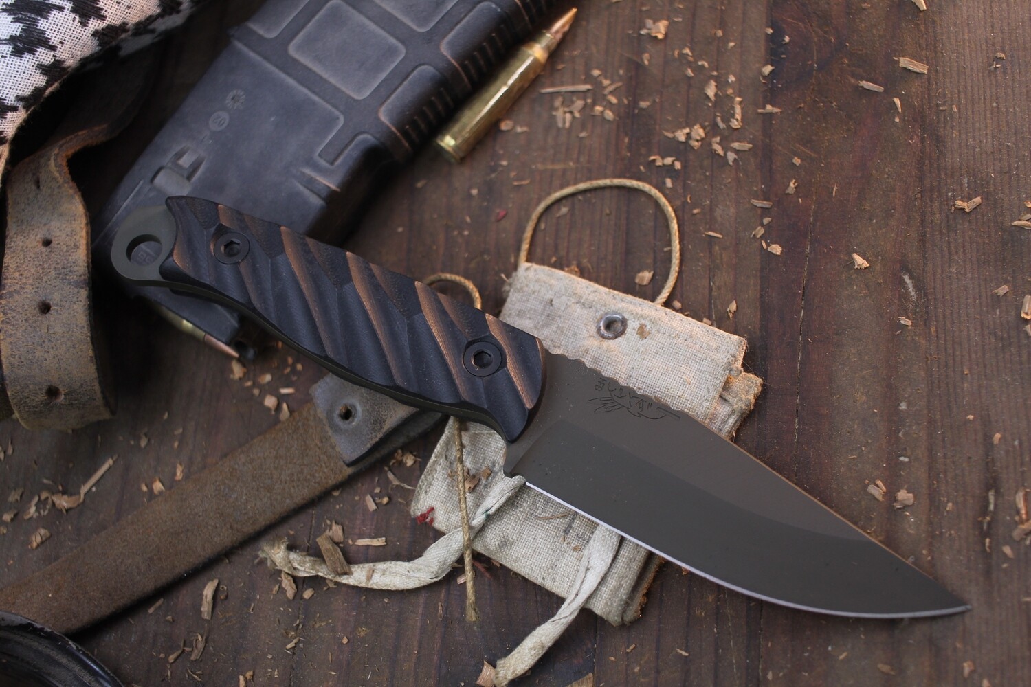 Half Face Blade Crow Jr. 4&quot; Fixed Blade / Fluted Black G-10 / OD Green Cerakote Magnacut