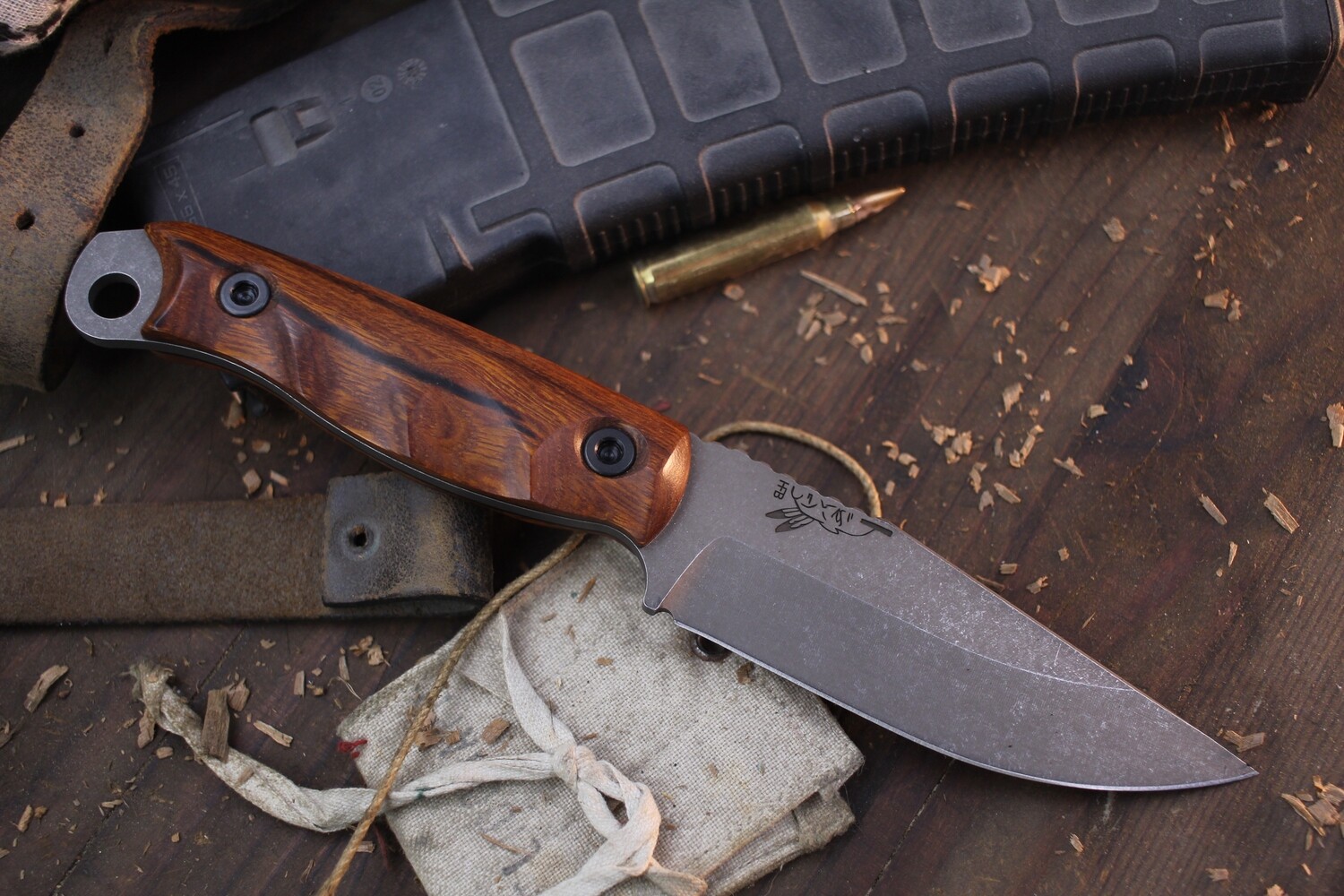Half Face Blade Crow Jr. 4&quot; Fixed Blade / Arizona Desert Ironwood / Acid Washed Magnacut