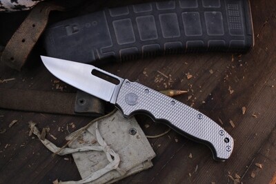 Demko Knives Custom AD20 3.7&quot; Shark Lock Folder / Textured Titanium / Custom Ground 3V ( Pre Owned )