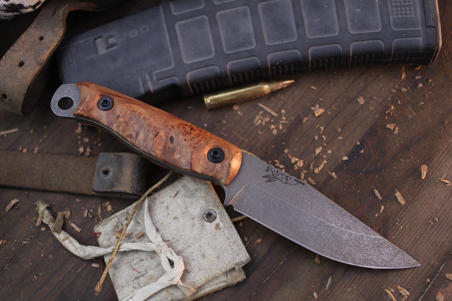 Half Face Blade Crow Jr. 4&quot; Fixed Blade / Redwood Burl / Acid Washed Magnacut