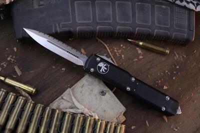Microtech Ultratech OTF D/E 3.4&quot; OTF Auto / Black Aluminum / Stonewash Serrated ( Pre Owned )