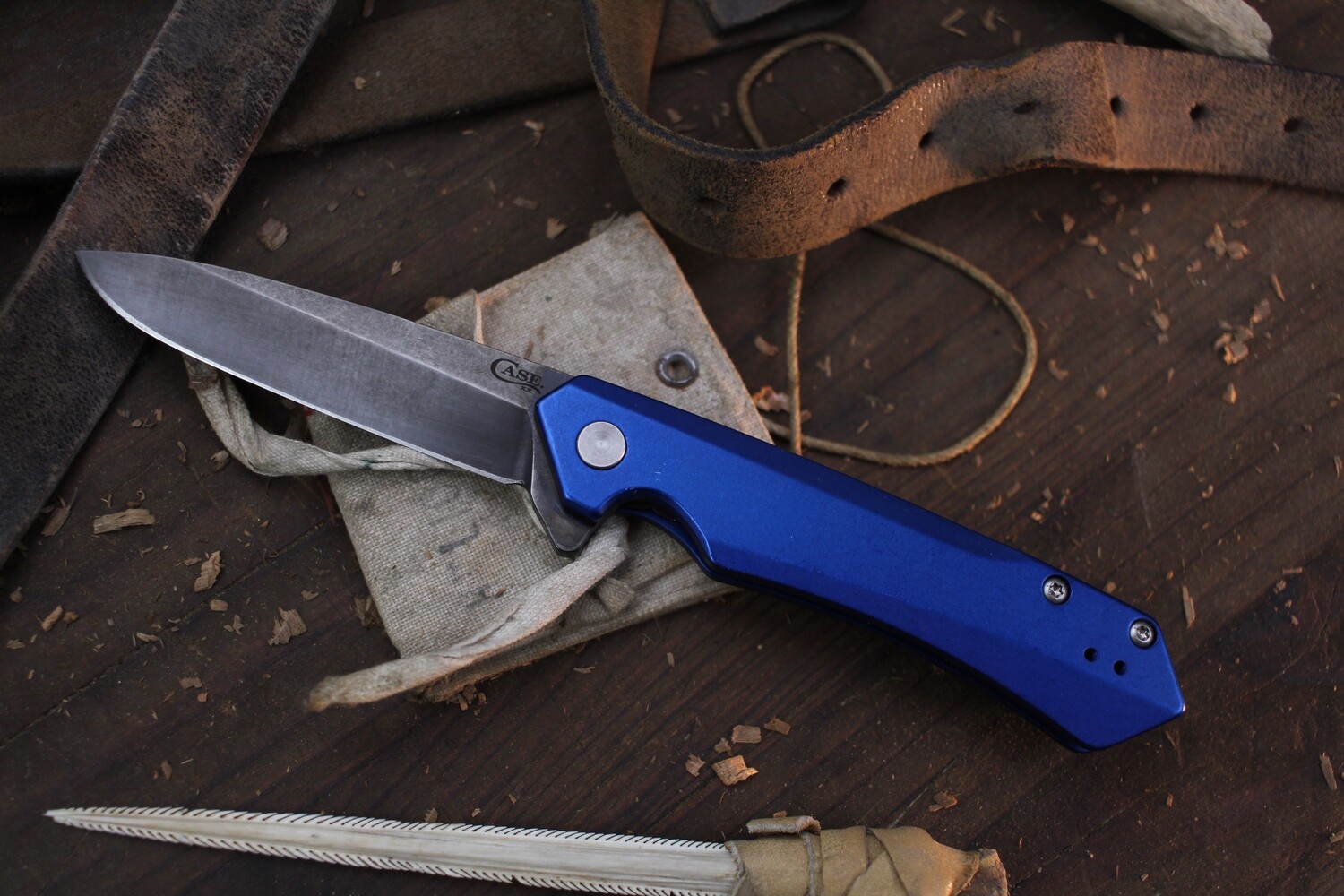 Case Custom Kinzua 3.4&quot; Framelock Flipper / Blue Anodized Aluminum / DLC S35VN ( Pre Owned )
