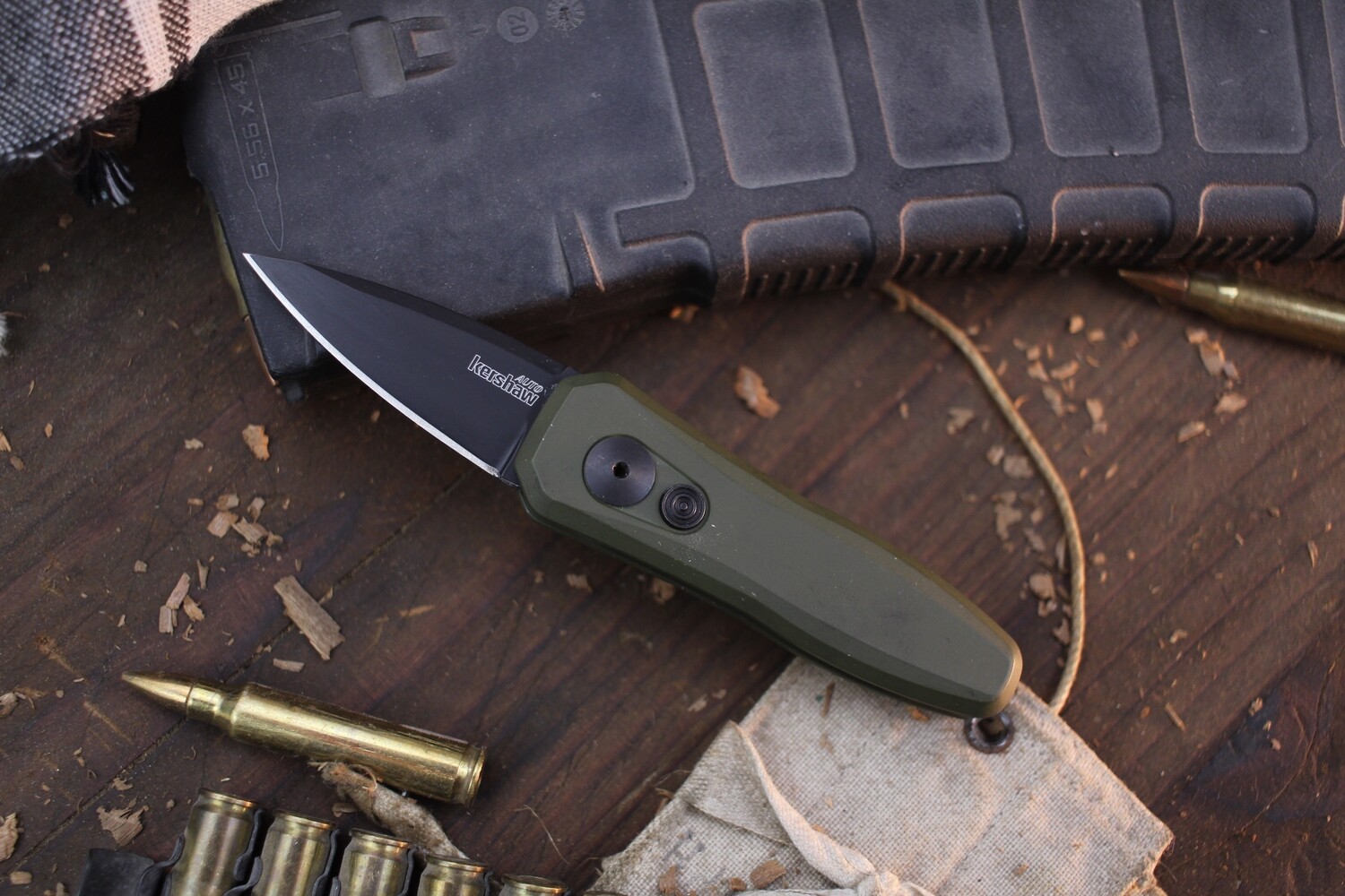 Kershaw Launch 4 1.9&quot; CA Legal AUTO Folder / OD Green Aluminum / Black MagnaCut ( Pre Owned )