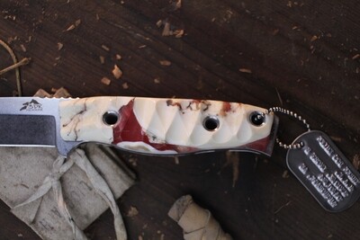 3DK MAK 4" Fixed Drop Point, M390 Blade / Composite Walrus Ivory &amp; Mercury Red Resin