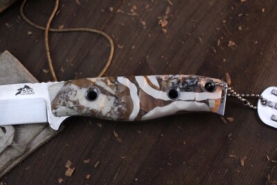 3DK MAK 4" Fixed Drop Point, M390 Blade / Composite Walrus Ivory &amp; Amber Resin