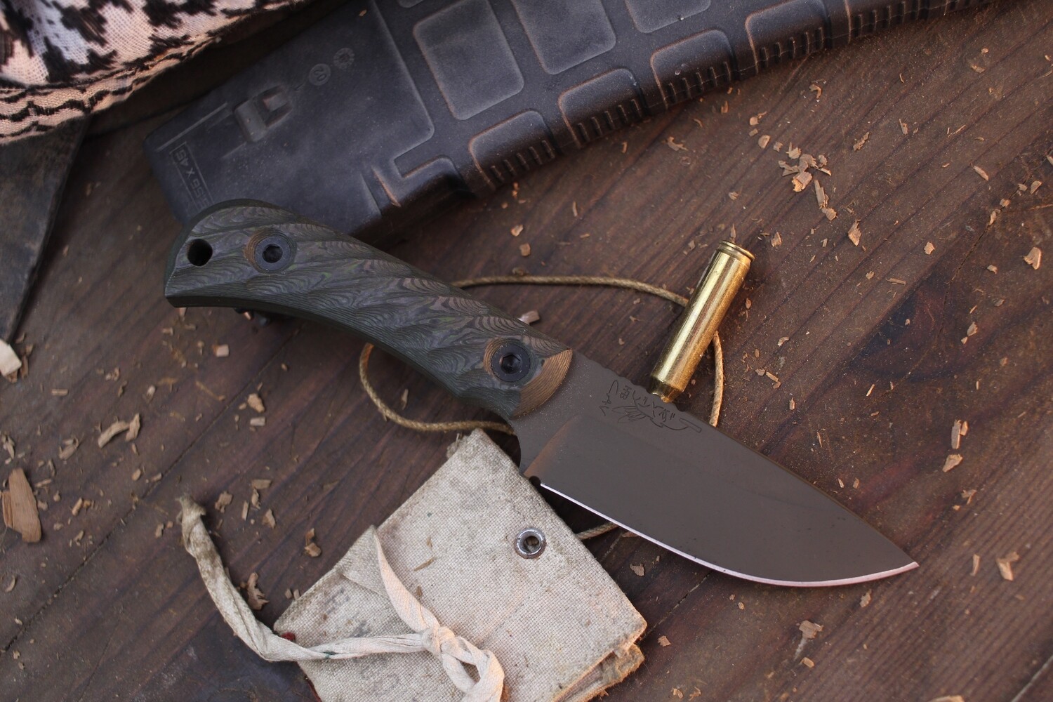 Half Face Blade Cav Jr. 3.5&quot; Fixed Blade / Jungle Wear Carbon Fiber / OD Green Cerakote Magnacut