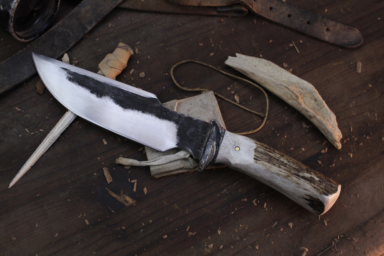 Barrett Knives Ranger 5.5” Spearpoint Hunter / Moose Antler &amp; Stabilized Ivory / Forge Finish 1095 ( Pre Owned )