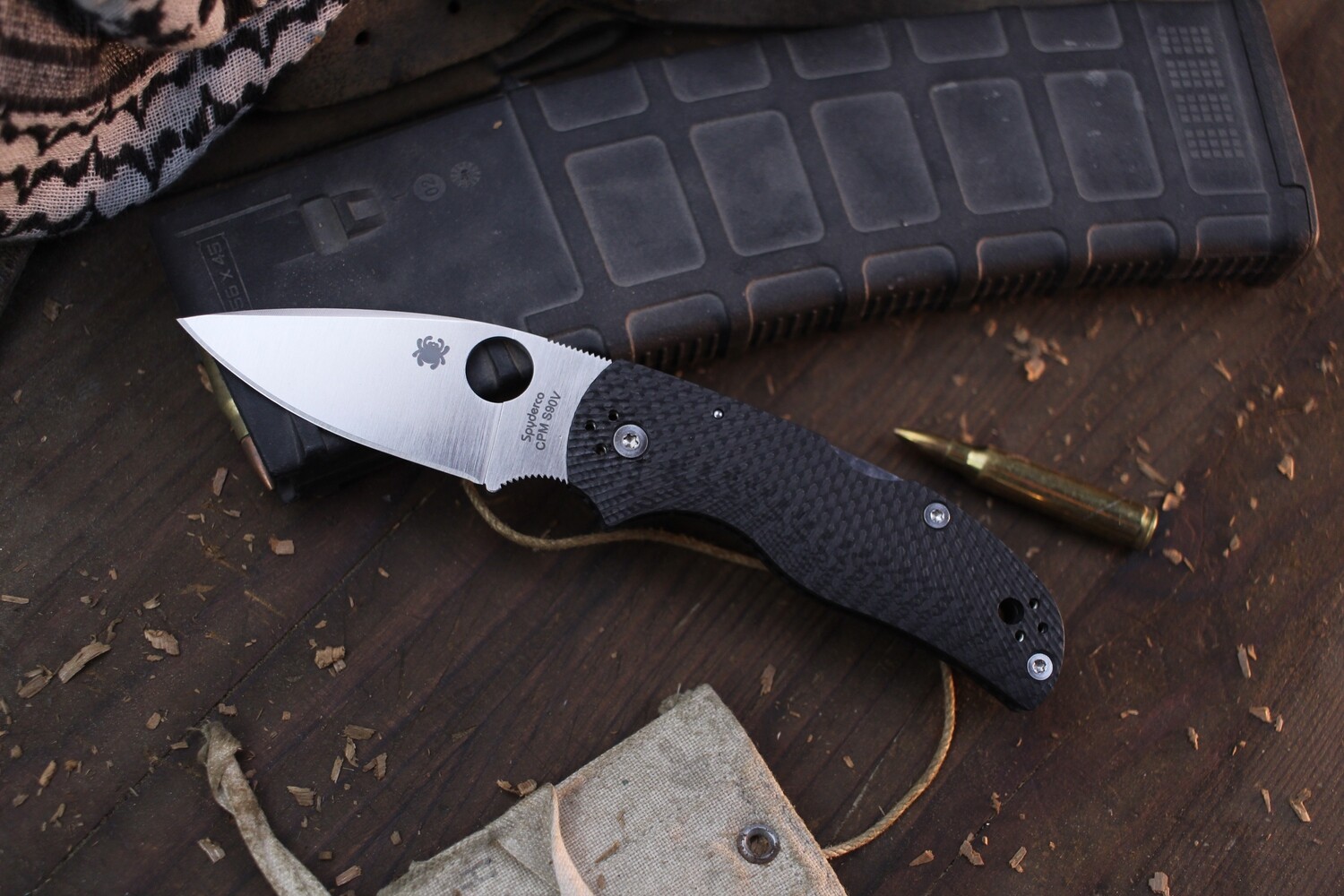 Spyderco Native 5 3&quot; Lockack Folder / Fluted Carbon Fiber &amp; LynchNW Clip / Satin CPM-S90V ( Pre Owned )