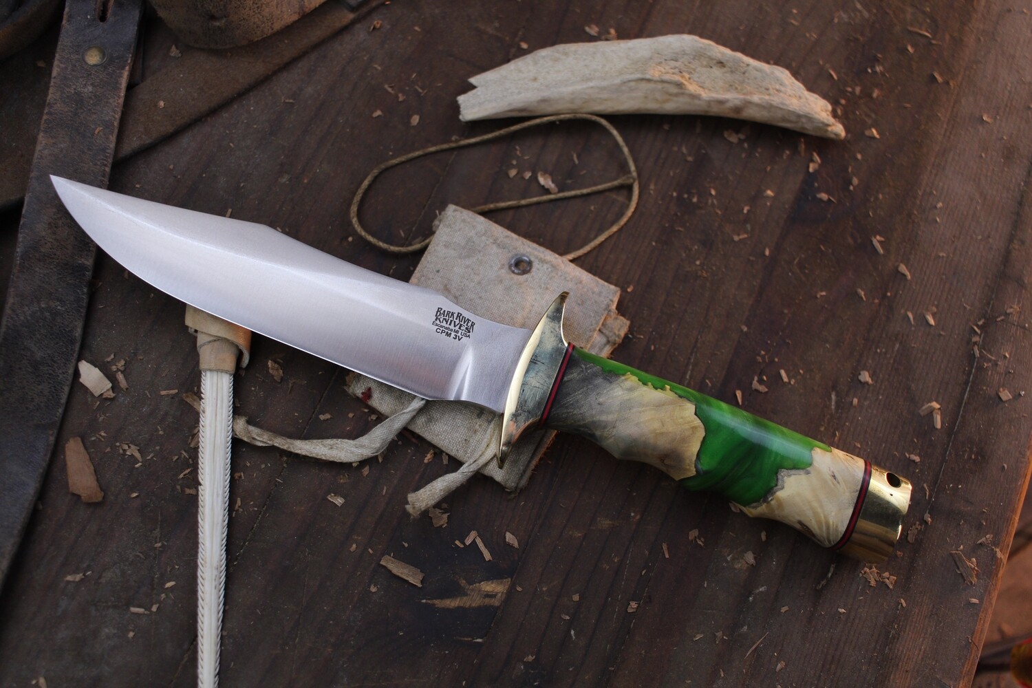 Bark River Knives MACV-SOG 6.1&quot; Fixed Blade / Buckeye Burl &amp; Green Resin / Satin 3V ( Pre Owned )