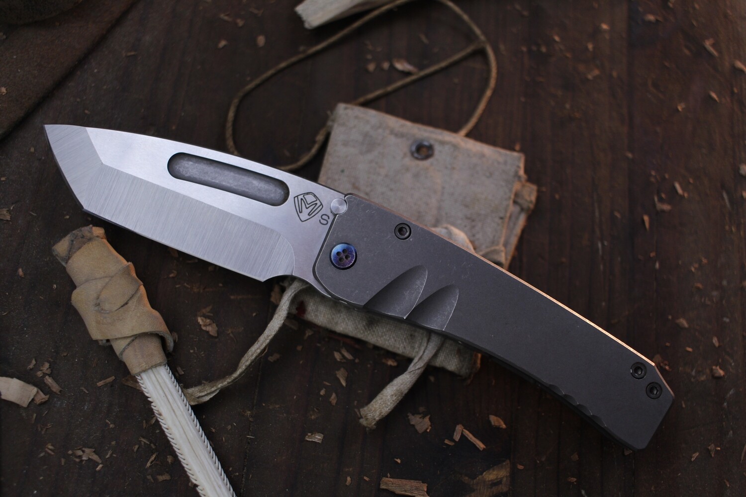 Medford Knife &amp; Tool (MKT) Midi Marauder 3.625” Framelock Folder / Stonewashed Titanium / Satin S35VN ( Pre Owned )