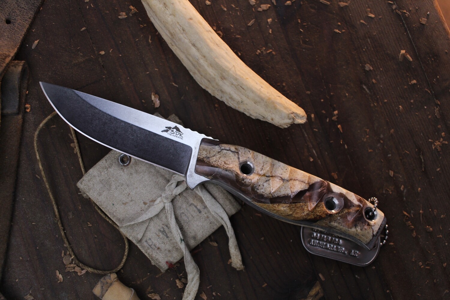 3DK MAK 4&quot; Fixed Drop Point, M390 Blade / Composite Walrus Jaw Bone Handle
