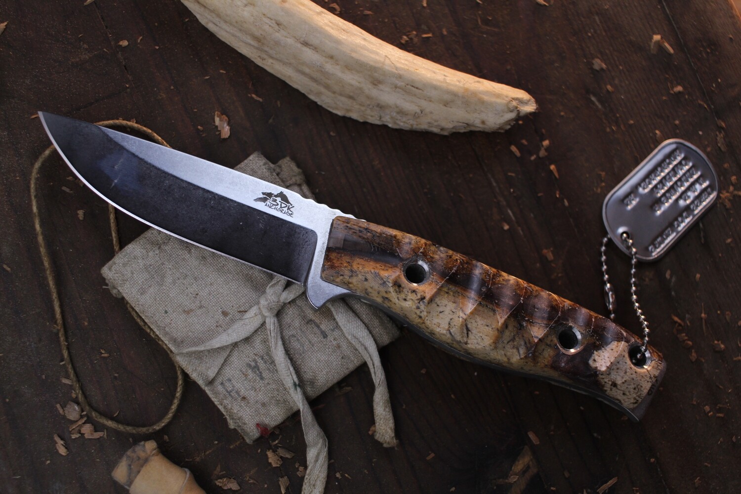 3DK MAK 4&quot; Fixed Drop Point, K110 Blade / Composite Walrus Jaw Bone Handle