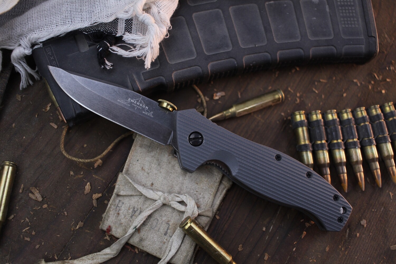 Emerson No. 0018 Specwar A TF 3.5&quot; Linerlock Folder / Grey G-10  / Plain Thunderstorm 154CM ( Pre Owned )