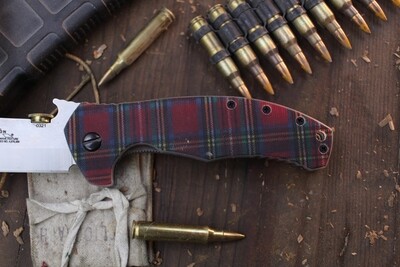 Emerson Limited Edition CSF SF 3.8&quot; Wavehook Folder / Tartan G-10 &amp; Brass Casing Thumb Disk / Stonewashed 154Cm ( Pre Owned )