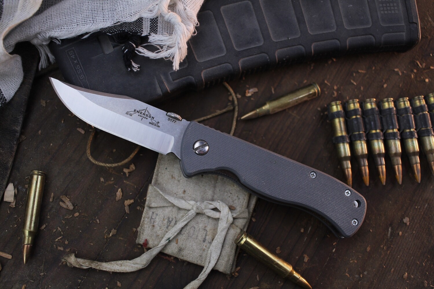 Emerson EX-100 SF 3.5&quot; Linerlock Folder / Grey G-10 / Stonewashed 154CM ( Pre Owned )