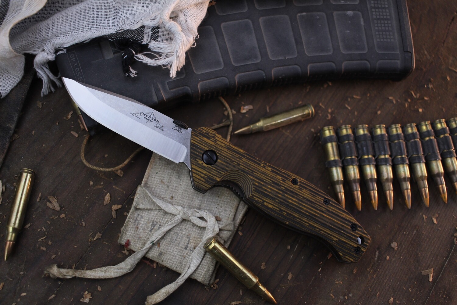 Emerson No. 0080 Specwar A 3.5&quot; Linerlock Folder / Brown Richlite / Stonewashed S35VN ( Pre Owned )