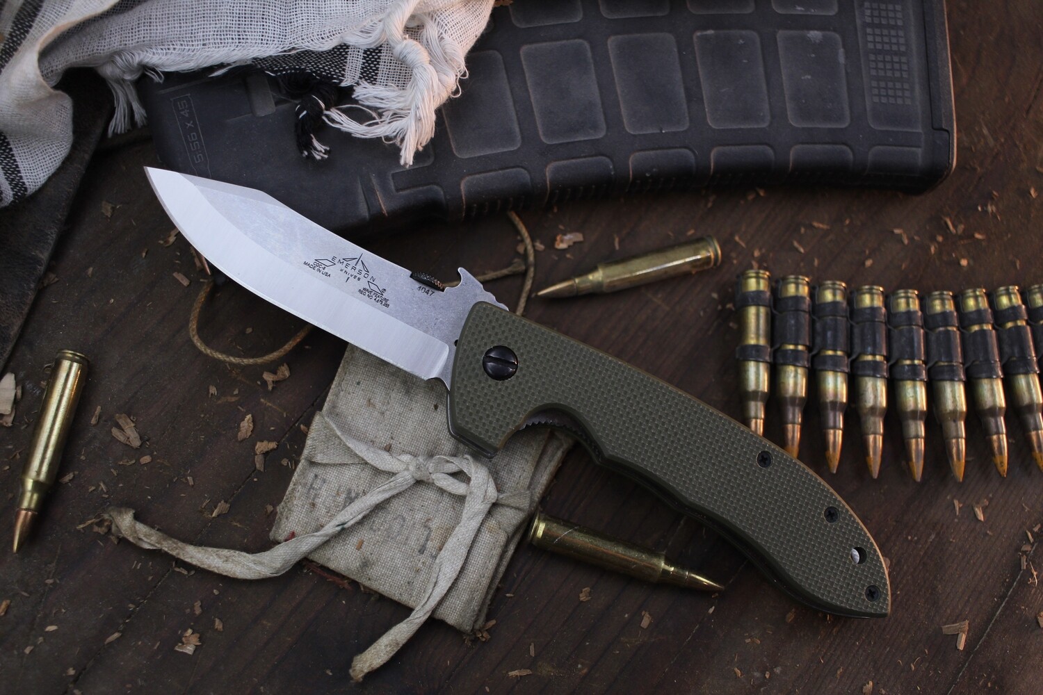 Emerson Limited Edition CQC-8 Jungle SF 3.9&quot; Wavehook Folder / OD Green G-10 / Stonewashed 154CM ( Pre Owned )