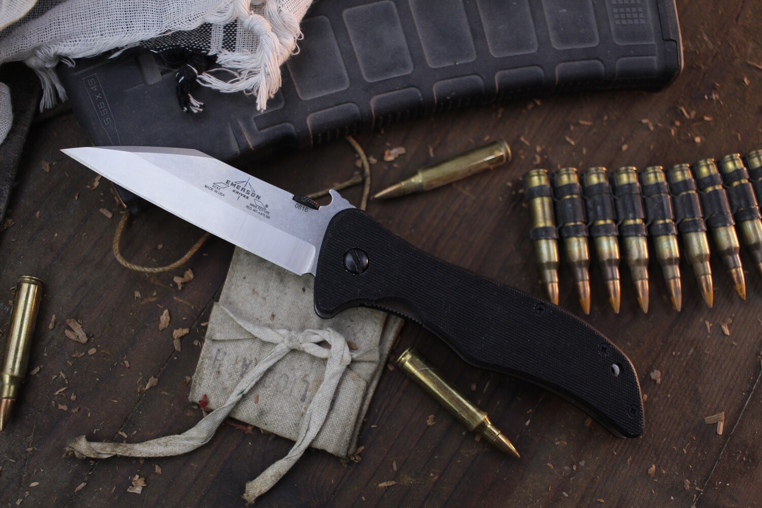 Emerson Seax SF 3.9&quot; Wave Hook Folder / Black G-10 / Stonewashed 154CM ( Pre Owned )