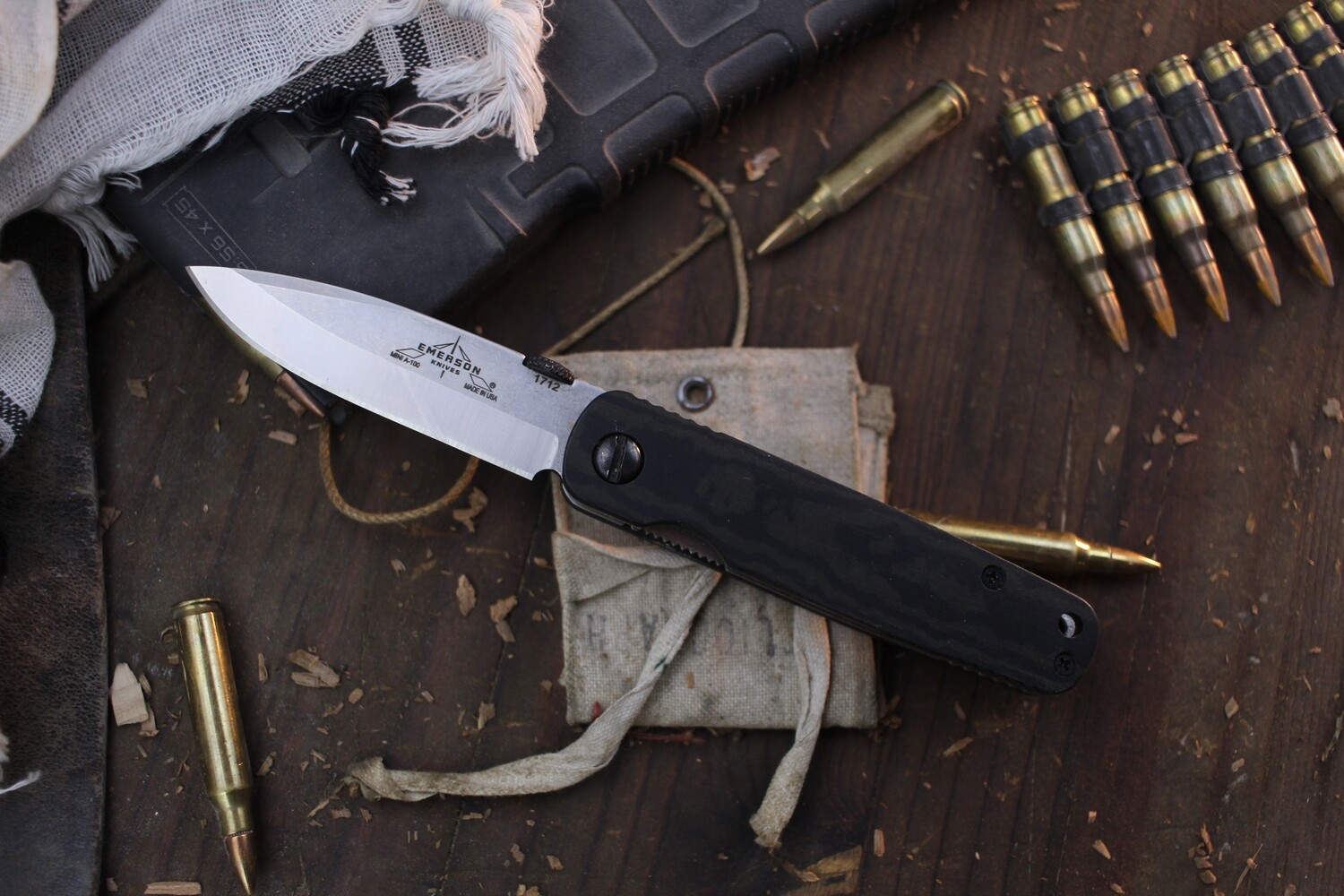 Emerson Mini A-100 SF 3&quot; Linerlock Folder / Black Richlite Handle / Stonewash 154CM ( Pre Owned )