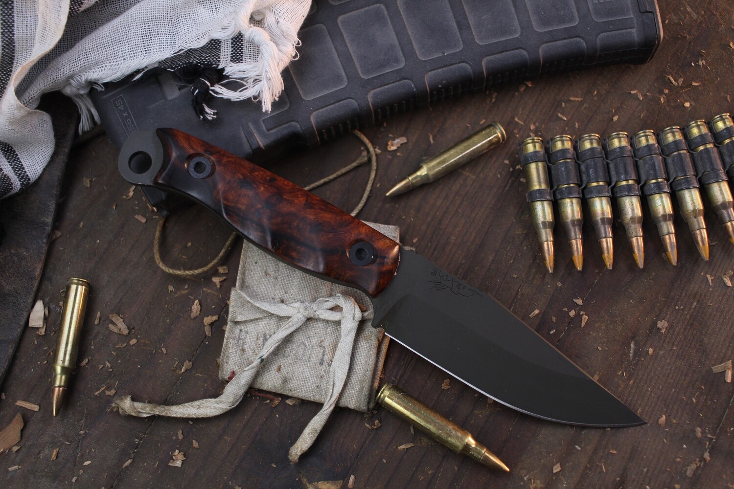 Half Face Blade Crow Jr. 4&quot; Fixed Blade / Desert Ironwood / OD Green Cerakote Magnacut ( Pre Owned )