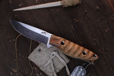 3DK MAK 4&quot; Fixed Drop Point, N690 Blade / Composite Mammoth Ivory &amp; Amber Resin