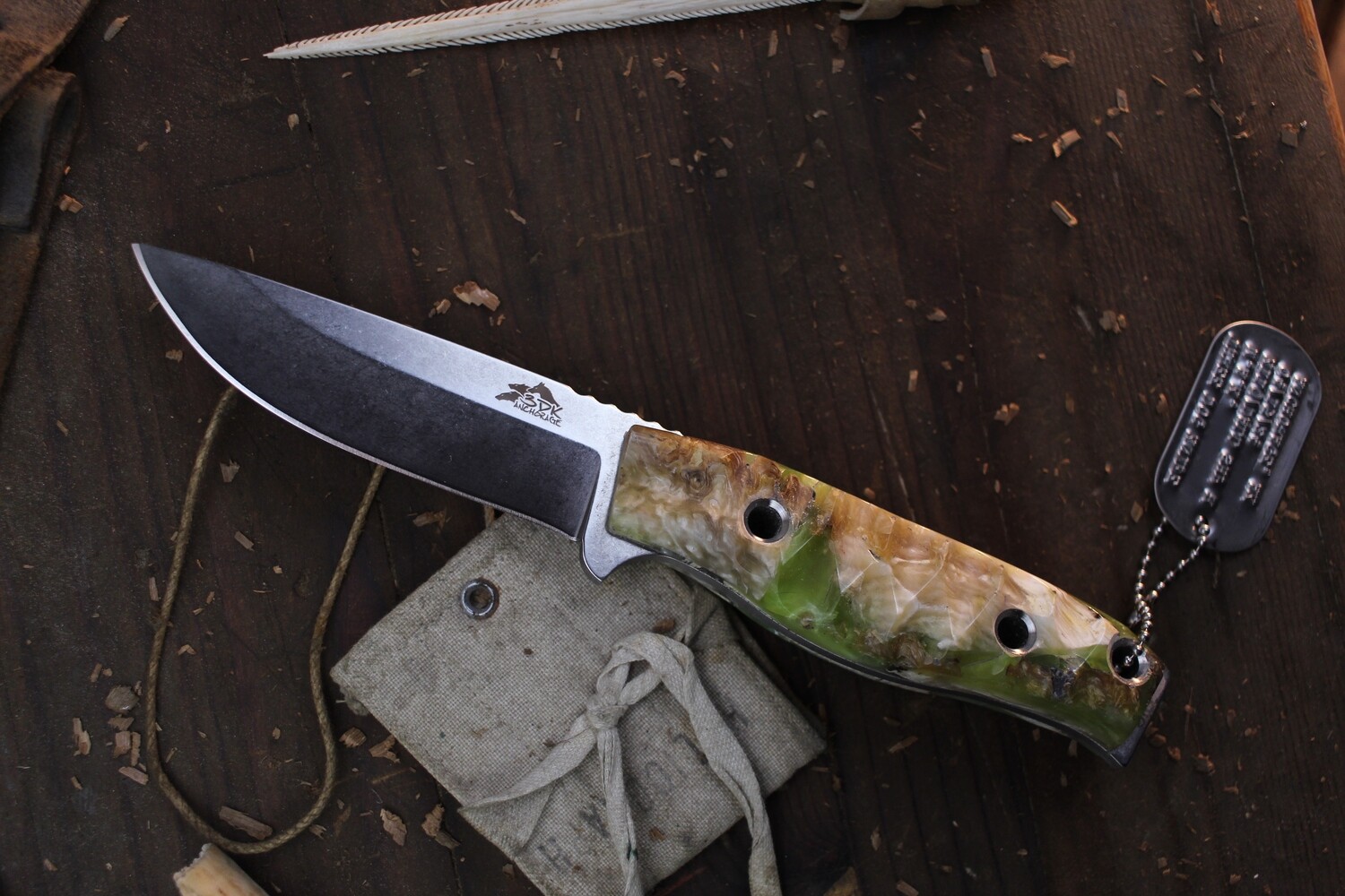 3DK MAK 4&quot; Fixed Drop Point, M390 Blade / Composite Musk Ox Horn &amp; Sea Green Resin Handle