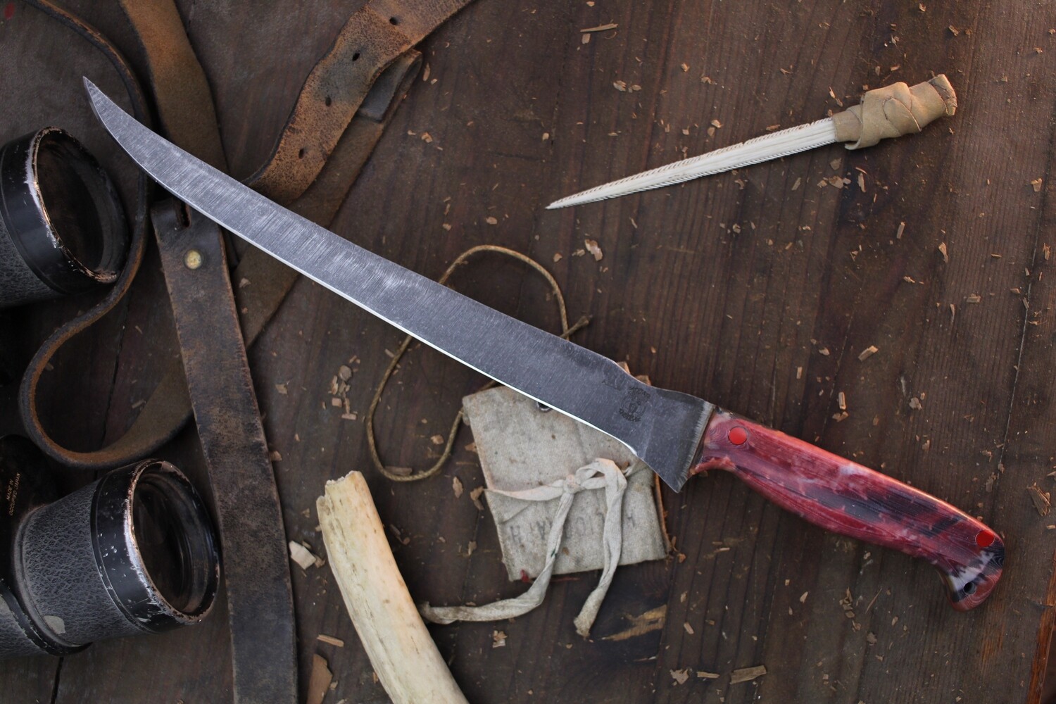  Carnivore Tactical MAIN COURSE 9.5&quot; Fixed Blade Fillet / Blood Splatter Epoxy / Acidwashed AEB-L