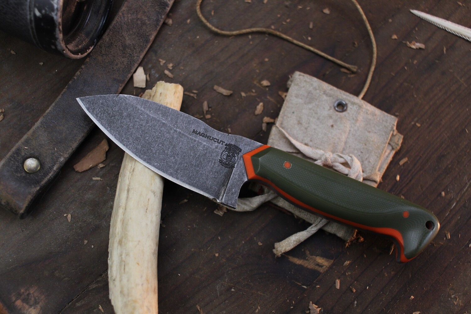 Carnivore Tactical Moose Skinner 3.25&quot; Fixed Blade / OD Green &amp; Orange G-10 / Acidwashed MagnaCut