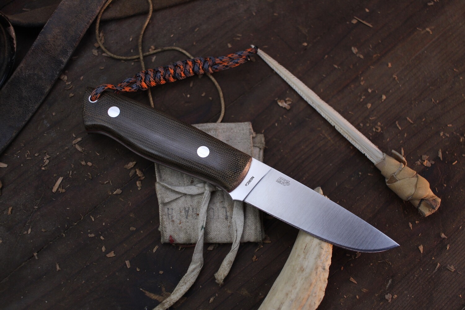 Brisa EnZO Trapper 95 3.75&quot; Fixed Blade /  Green Micarta / Satin Full Flat Ground N690co ( Pre Owned )