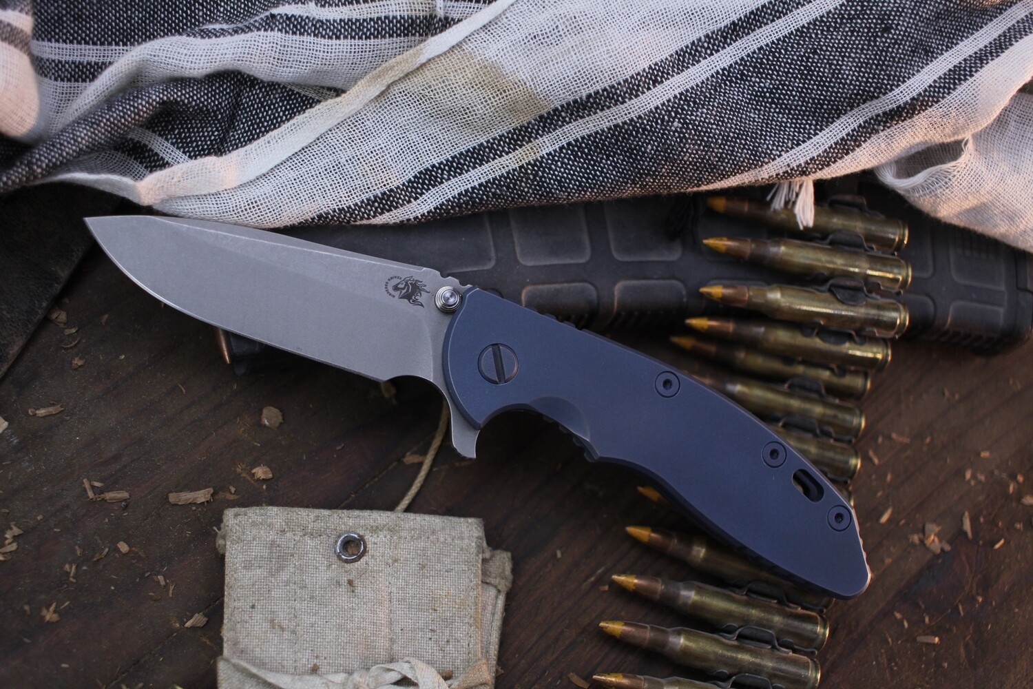 Hinderer XM-18 3.5&quot; Framelock Flipper / Battle Blue Titanium  / Working Finish 20CV Spearpoint ( Pre Owned )