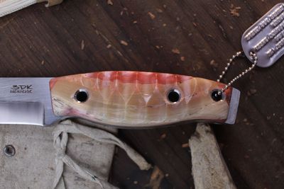 3DK Fuukko 3.75" Fixed Scandi, N690 Blade / Composite Dall Sheep Horn &amp; Mercury Red Resin Handle