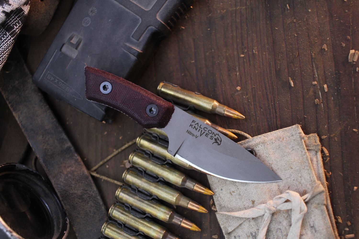 Falcon Knives Neck Knife 2.5&quot; Fixed Blade / Burgandy Micarta / Gun Metal Cerakote Nitro-V 