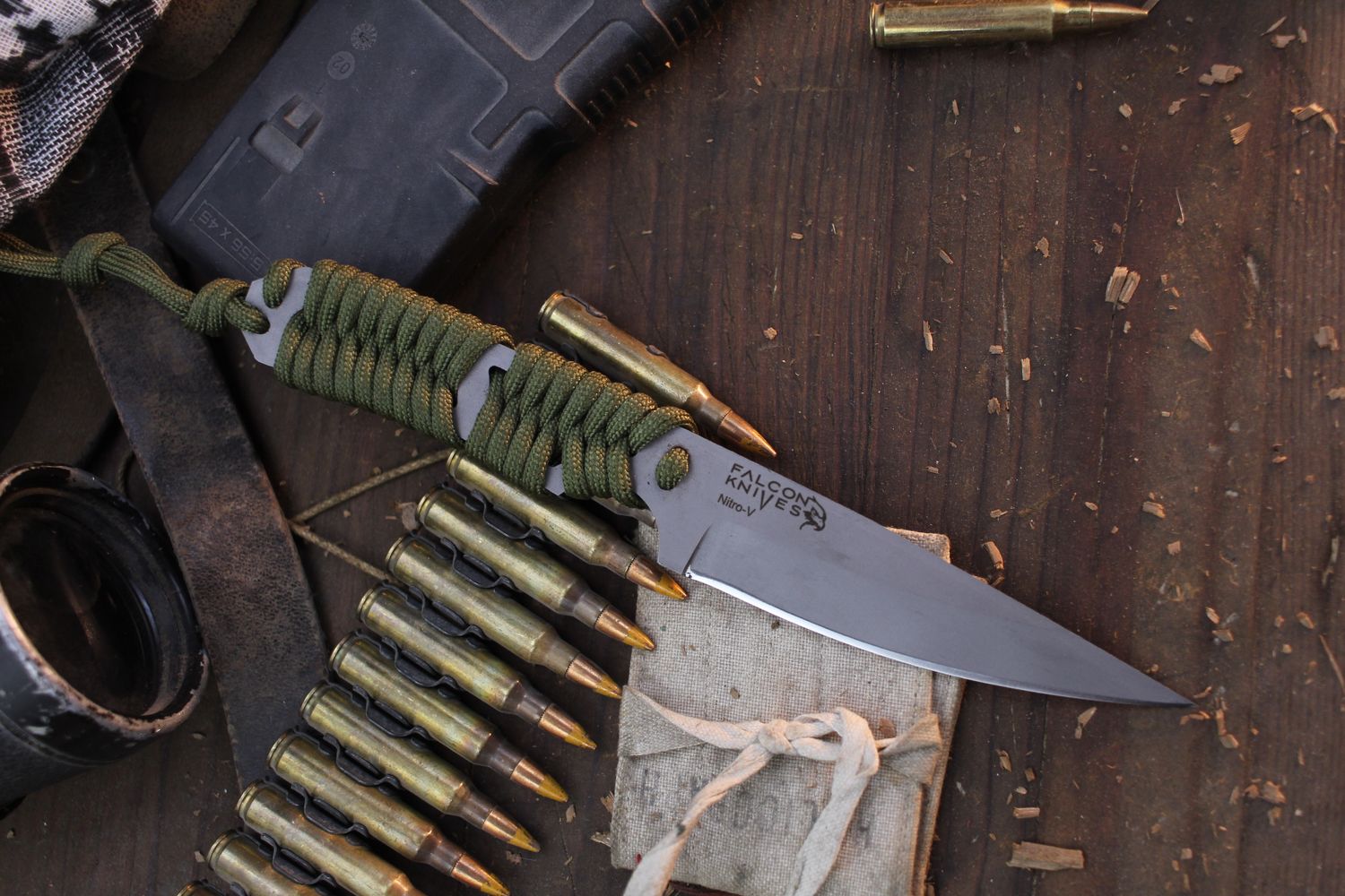 Falcon Knives Skeleton 4” Fixed Blade / OD Green Paracord / Gun Metal Grey Cerakote Nitro-V