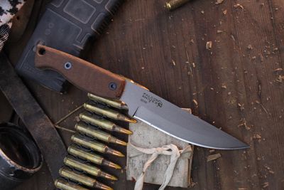 Falcon Knives Bushcraft 4.5” Survival Knife / Natural Canvas Micarta / Gray 52100