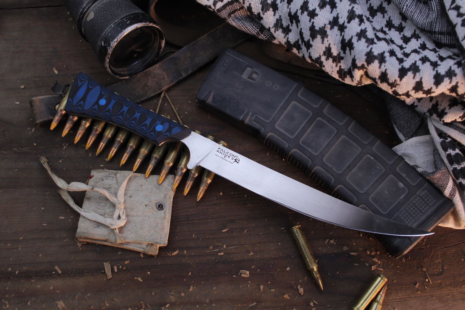 Falcon Knives Fillet 8&quot; Fixed Blade / Black &amp; Blue G-10 / Satin Nitro-V