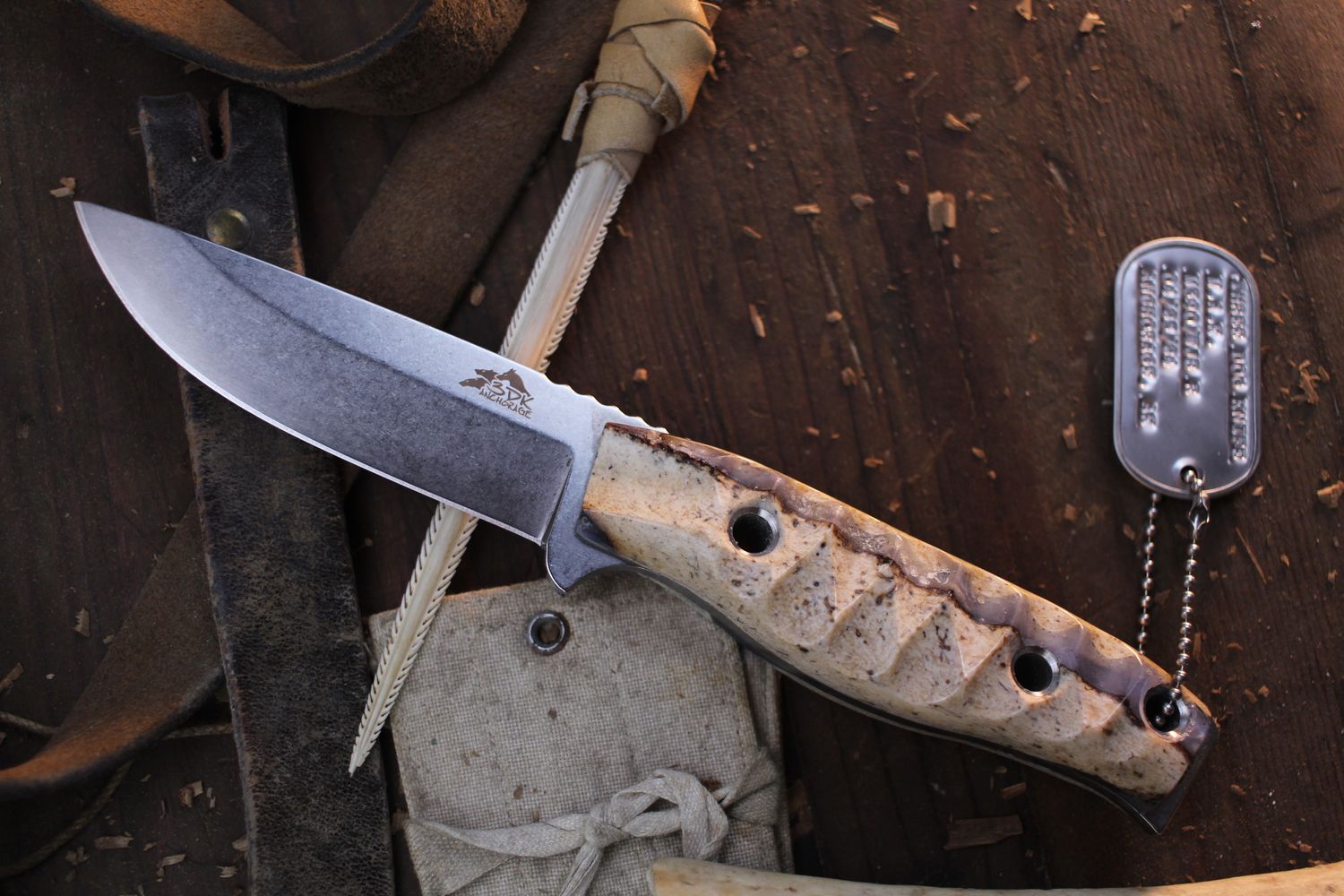 3DK MAK 4&quot; Fixed Drop Point, K110 Blade / Composite Walrus Jaw Bone &amp; Mystique Purple Resin