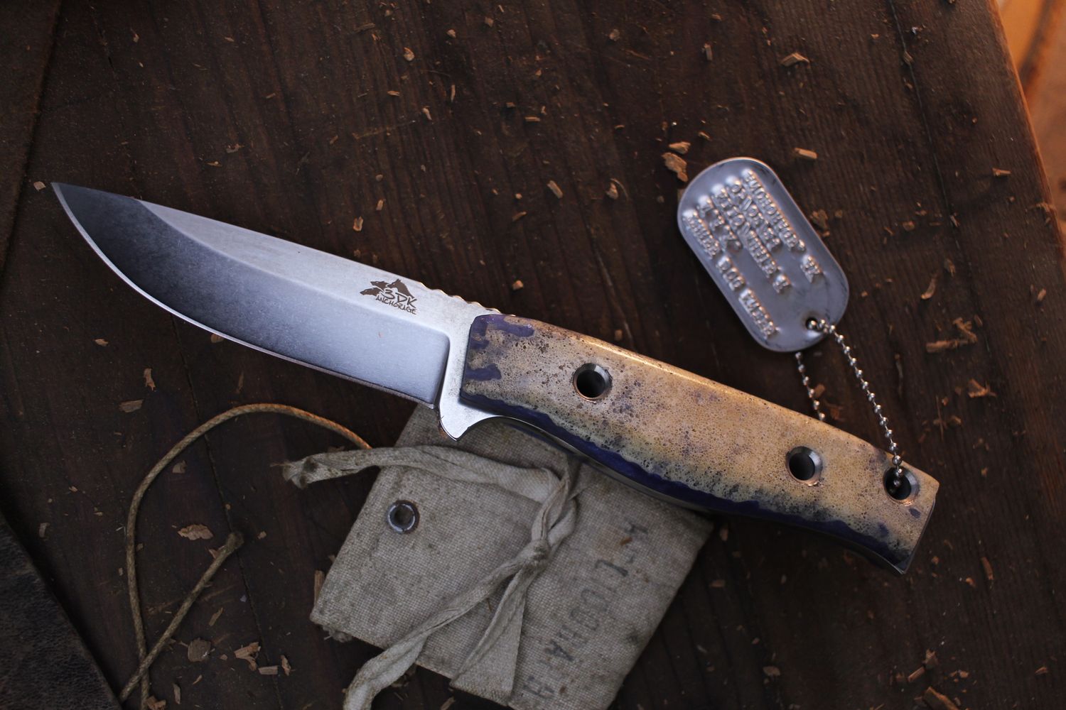 3DK MAK 4&quot; Fixed Drop Point, K110 Blade / Composite Whale Bone &amp; Mystique Purple Resin