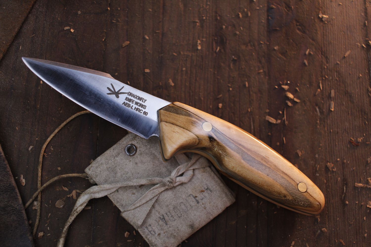 Dragonfly Knife Works EDC 3.5&quot; Fixed Blade / Ambrosia Maple / Satin AEB-L