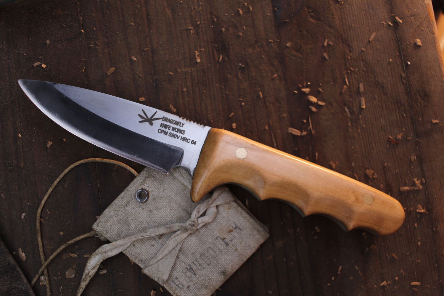 Dragonfly Knife Works Hunter 3.75&quot; Fixed Blade /  Maple / Satin S90V