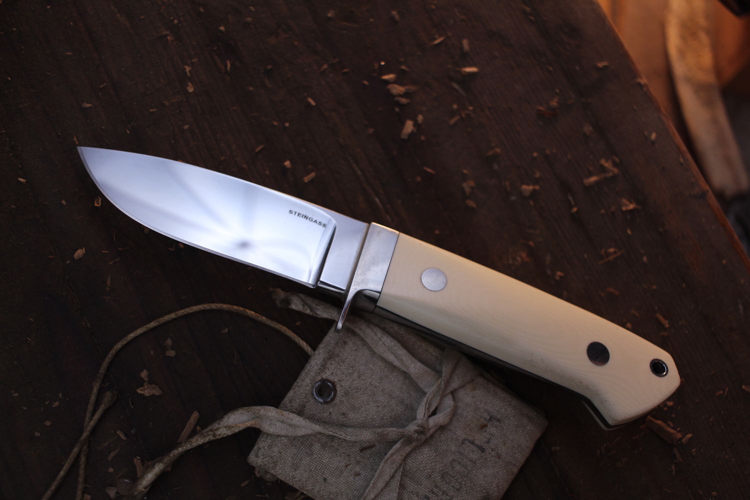 Steingass Custom 3.5&quot; Drop Point Hunter / Ivory Micarta &amp; Nickle Guard / Polished Stainless ( Pre Owned )